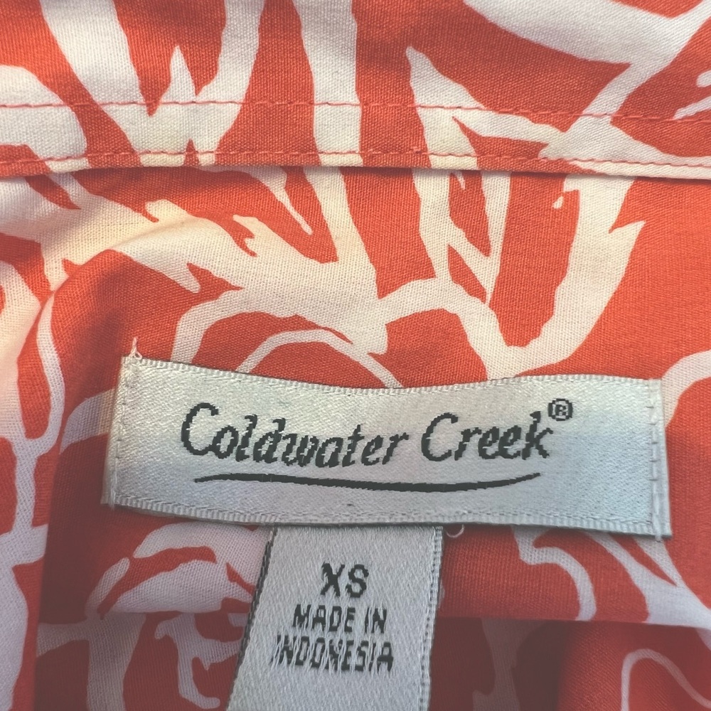 Coldwater Creek Floral Coral/ Orange & White Button Up 3/4 Sleeve Blouse… - Picture 6 of 6
